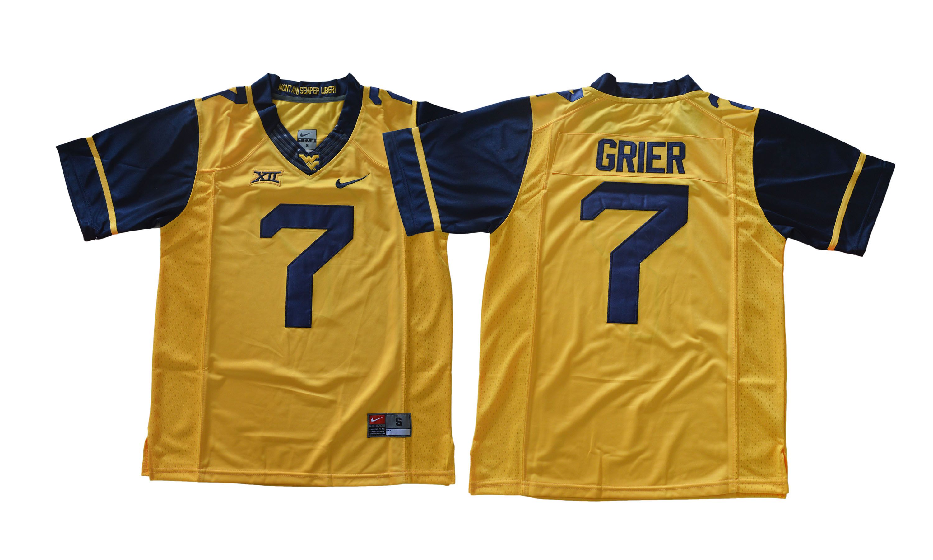 Men NCAA 2017 West Virginia Mountaineers #7 Will Grier Gold jersey->->NCAA Jersey